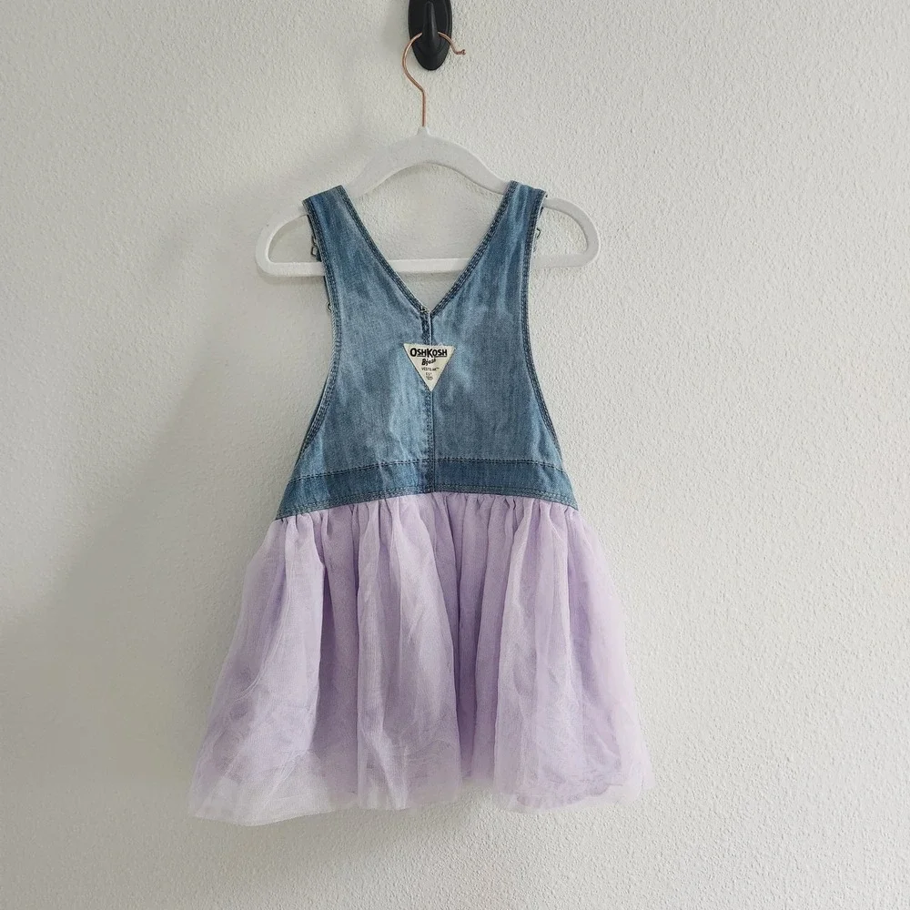 OshKosh Bgosh Girls 4T Denim‎ Unicorn Tutu Overall Dress Blue Purple